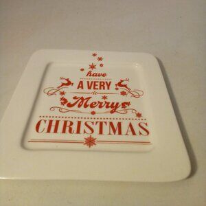Ciroa Verry Merry Square Appetizer Plate Merry Christmas Reindeer White Red